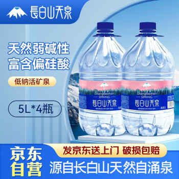 长白山天泉 活矿泉 天然弱碱性 低钠矿泉水 5L*4桶 整箱
