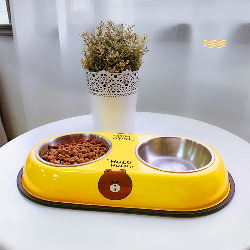HELLOJOY 狗碗狗盆 不锈钢双碗防滑黄色小熊大号 券后18.61元