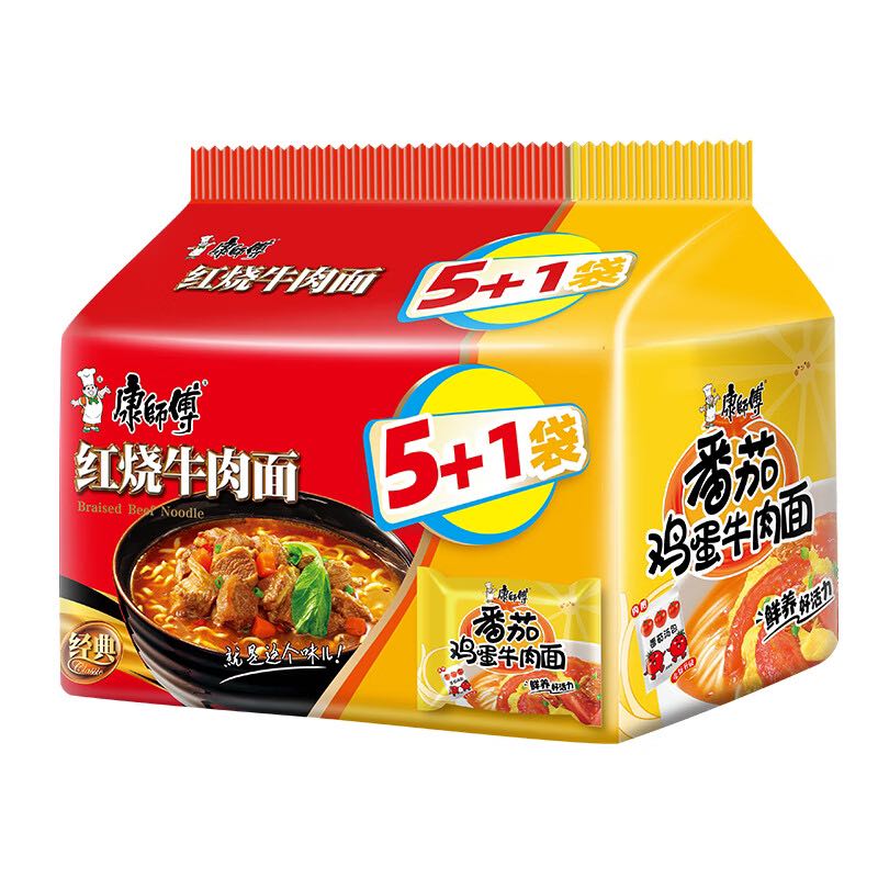 康师傅 牛肉面 2口味 624g(红烧味+番茄鸡蛋味) 券后6.48元