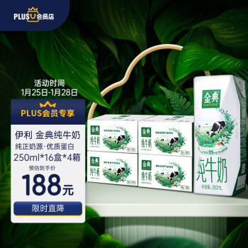 SATINE 金典 伊利X金典纯牛奶250ml*16盒*4箱装 年货送礼