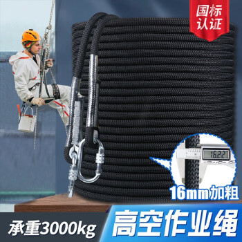 AMSOIL 安索 登山绳子户外耐磨高空作业绳蜘蛛人外墙安装吊绳 16mm黑色 60米
