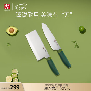 ZWILLING 双立人 Now S菜刀水果刀切片刀切菜刀中片刀多用刀具套装2件套 青柠色