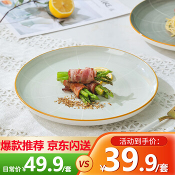 唯铭诺 北欧陶瓷盘家用菜盘饭盘西餐盘子 简墨10英寸牛排盘单个浅灰