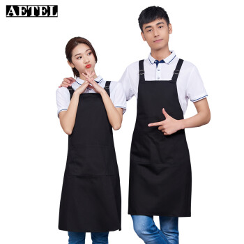 AETEL 围裙家用厨房防泼水防油工作服可调节时尚围腰男女服务员可现做logo YK688 黑色 均码