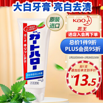 Kao 花王 进口牙膏清新口气165g 固齿护牙龈去除口腔异味 大白薄荷牙膏