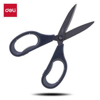 deli 得力 特氟龙防粘防锈办公居家剪刀 弧形剪片省力剪子 灰色77754