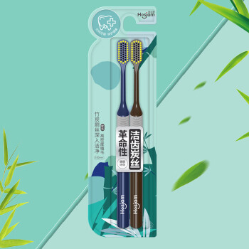 Hosjam 皓齿健 成人洁齿炭丝牙刷（双支装）竹炭洁净 柔软细丝 软胶防滑