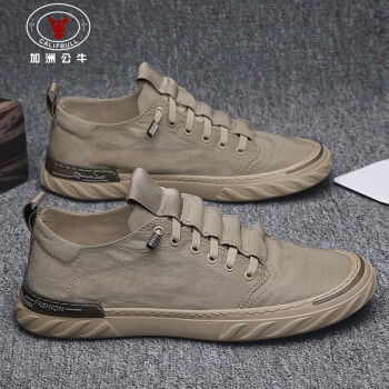 CALIFBULL 加洲公牛 男鞋老北京帆布鞋透气板鞋运动休闲工作潮鞋一脚蹬鞋子男卡其39