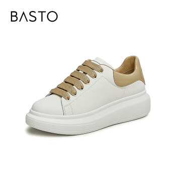 BASTO 百思图 秋卡通饰百搭小白鞋厚底女运动休闲板鞋ZWZ92CM3 白/杏 39