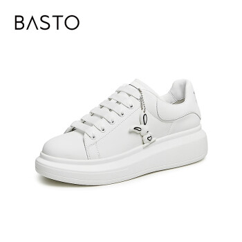 BASTO 百思图 秋卡通饰百搭小白鞋厚底女运动休闲板鞋ZWZ92CM3 白色 36