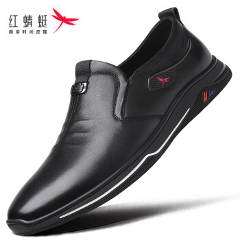 红蜻蜓 男鞋套脚商务休闲鞋男软底开车鞋子男牛皮鞋男 WTA240441 黑色38