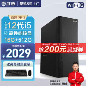 VGame 武极 商智PRO 办公商用台式电脑全套整机(i5-12450H 16G 512G WiFi6 键鼠 3年上门)单主机diy组装机
