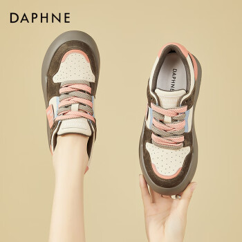 DAPHNE 达芙妮 黑白休闲板鞋女时尚百搭粉色厚底鞋增高熊猫鞋子4623404062米灰38