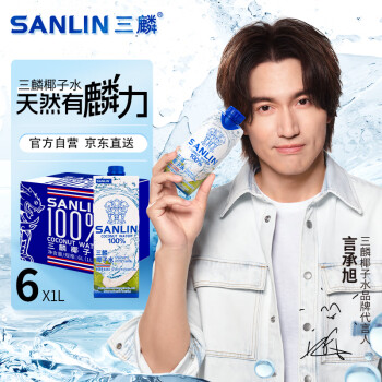 SANLIN 三麟 100%椰子水 富含天然电解质 泰国进口NFC椰青果汁1L*6瓶 整