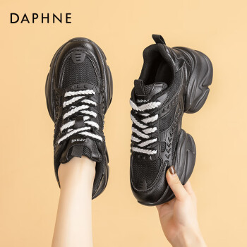 DAPHNE 达芙妮 老爹鞋女款2023秋季轻便轻便百搭超火女鞋休闲运动鞋 黑色36