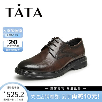 TATA 他她 2024春商场同款百搭时尚商务皮鞋男QBT01AM4 棕色 43
