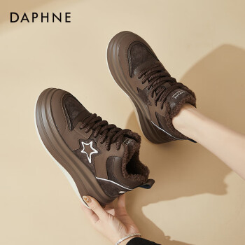 DAPHNE 达芙妮 休闲运动鞋女厚底加绒老爹鞋舒适圆头百搭板鞋4623607134棕色36