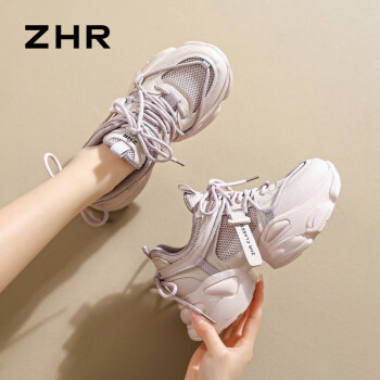 ZHR 老爹鞋女时尚百搭透气女鞋厚底轻便运动休闲鞋女 G665 粉紫 38