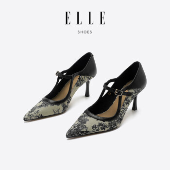 ELLE 她 单鞋女细跟浅口尖头一字带高跟鞋女鞋子 EX233AA024 黑色 39