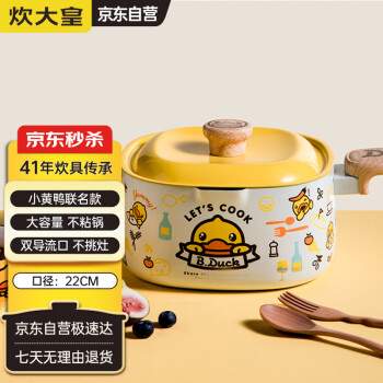 炊大皇 小黄鸭不粘锅22cm汤锅炖肉煲汤双耳平底家用锅具电磁炉燃气煤气灶明火通用TG22XHY