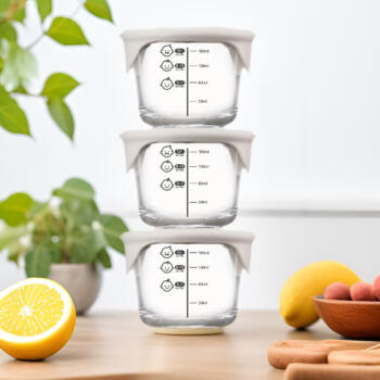 LOCK&LOCK 婴儿耐热玻璃辅食盒宝宝辅食碗可冷冻储存保鲜盒套装230ML*3暖灰