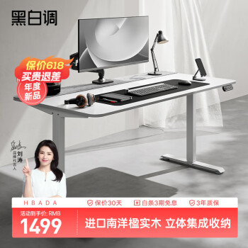 HBADA 黑白调 N2电动升降电脑桌办公学习桌子电竞书桌月光白1.2*0.6m ￥1499