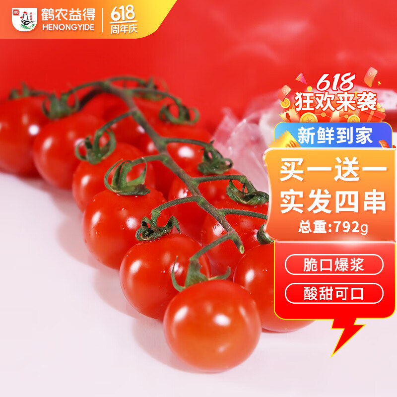 鹤农益得 红串番茄串收水果自然成熟新鲜蔬菜小西红柿酸甜整串生吃车厘串198g*2盒 396g 19.9元