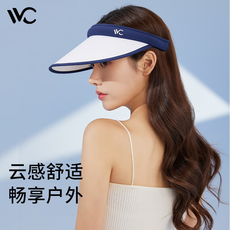 VVC 遮阳帽男女夏季新款防紫外线防晒帽大帽檐户外沙滩空顶太阳帽子 白拼蓝 券后37.31元