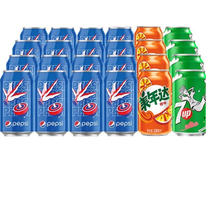 概率券:pepsi 百事 可乐百事/7喜/美年达 330ml*24(16+4+4)整箱 新老包装随机发货 32.61元(需买2件,需用券)