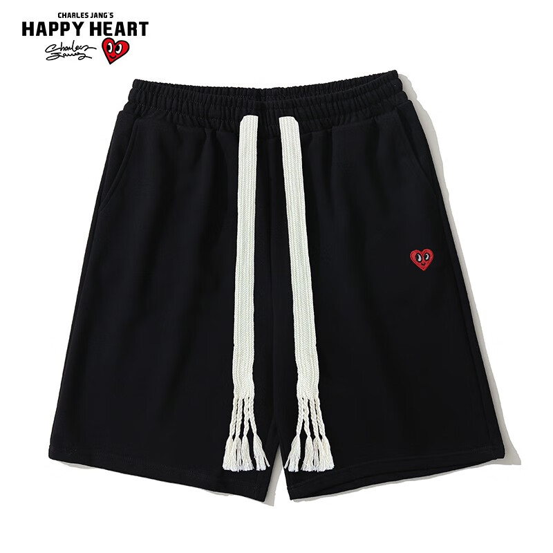 CHARLES JANG'S HAPPY HEART 查尔斯桃心 男士简约刺绣LOGO抽绳五分短裤 券后69元