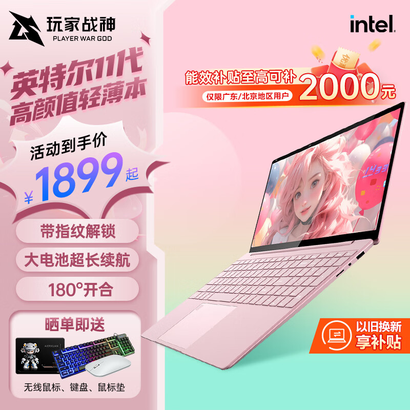玩家战神 2024款笔记本电脑轻薄本女神15.6英寸学生网课设计商务办公本 16G 1T 微醺粉 1606.09元