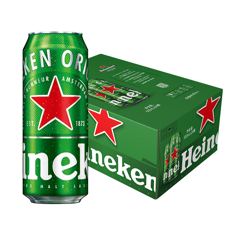 喜力(Heineken)啤酒 经典风味啤酒 整箱装 全麦酿造 原麦汁浓度≥11.4°P 500mL 24罐 153.1元(需领券)