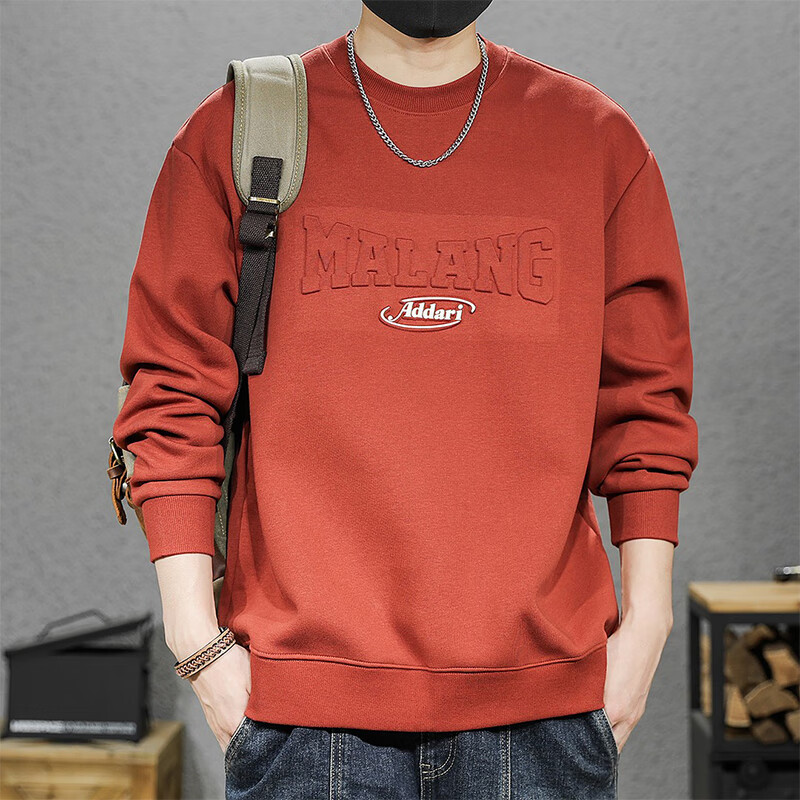 DUDR 红色加绒卫衣男春秋款圆领男款衣服秋季2024新款长袖男士大码男装 3020砖红色 M 188元