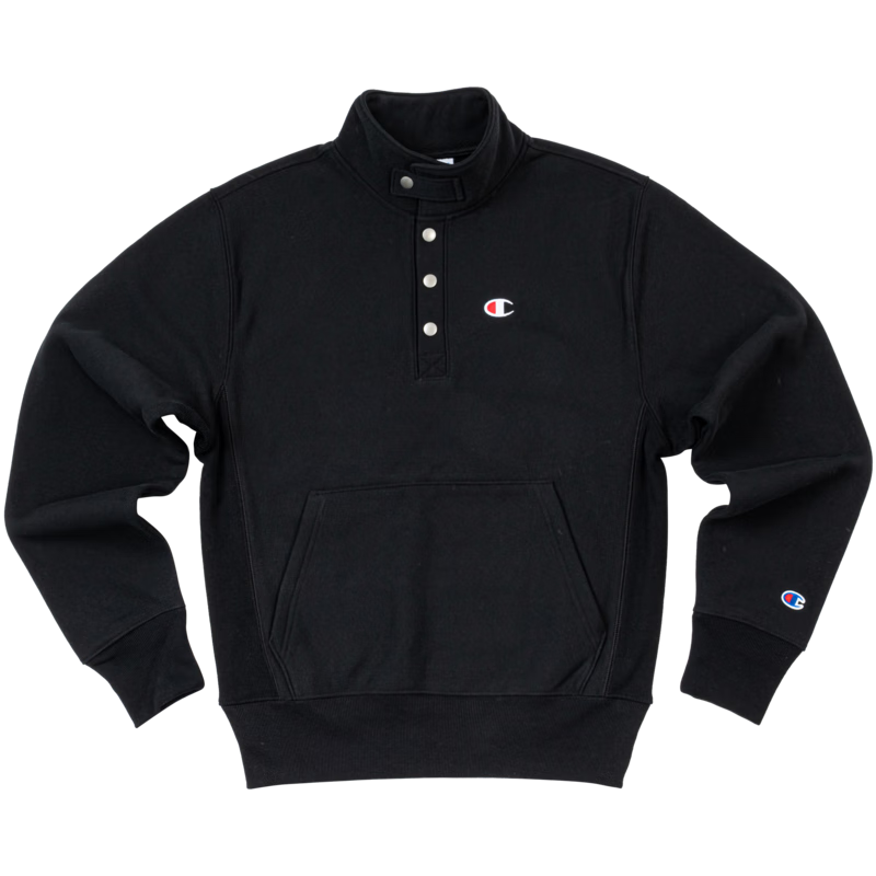 Champion冠军上衣女秋冬新款情侣美式复古宽松按扣半高领加绒卫衣男 黑色（男女同款） M ￥354