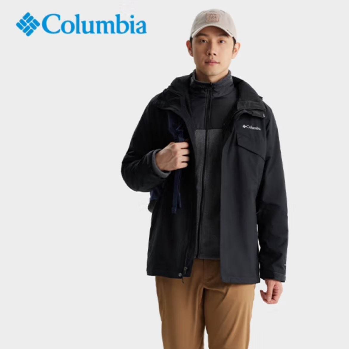再降价、Columbia蒋奇明同款哥伦比亚男子银点热能三合一内胆抓绒防水冲锋衣 1099元（需领券）