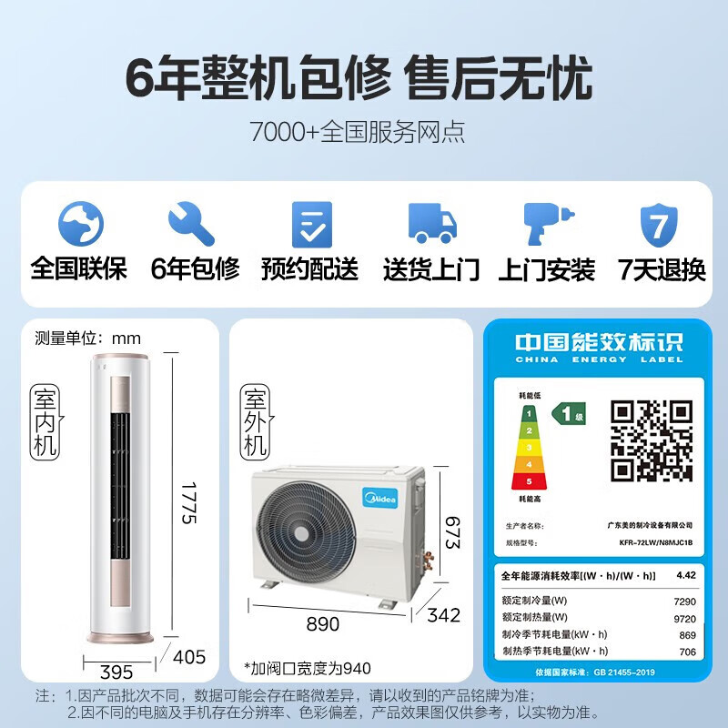 以旧换新补贴、PLUS会员:Midea 美的 KFR-72LW/N8MJC1 壁挂式空调 大3匹 4445.28元(双重优惠)