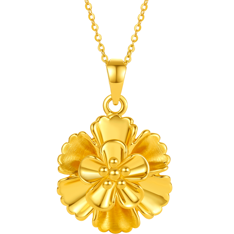 周六福足金黄金吊坠女牡丹花朵生日礼物定价A0410382不含链约1.81g ¥1413.32