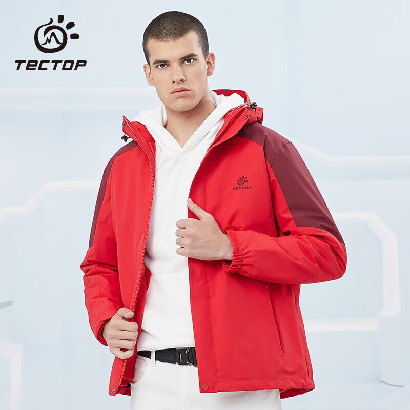 TECTOP 探拓 三合一户外服男抓绒内胆防风登山滑雪服 男款中国红 X ￥119