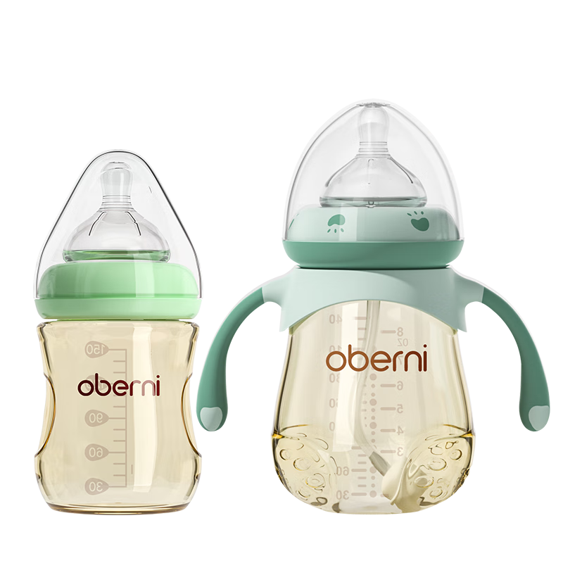 欧贝妮（oberni)奶瓶ppsu新生儿防摔大宝宝宽口径婴儿奶瓶0-6个月1-2岁 绿240ml+绿150ml +M+L奶嘴+清洁套 ￥75.3