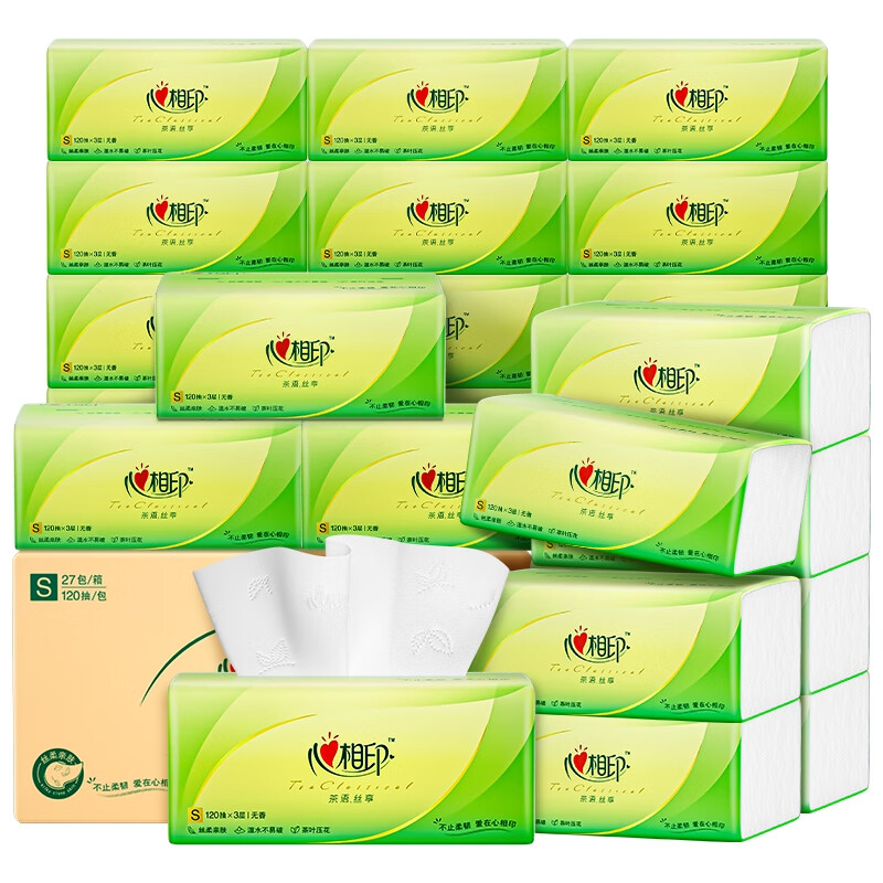 心相印 茶语丝享系列 抽纸 3层120抽27包(132*190mm) 30.13元(需买5件,饭卡后共150.67元,双重优惠)