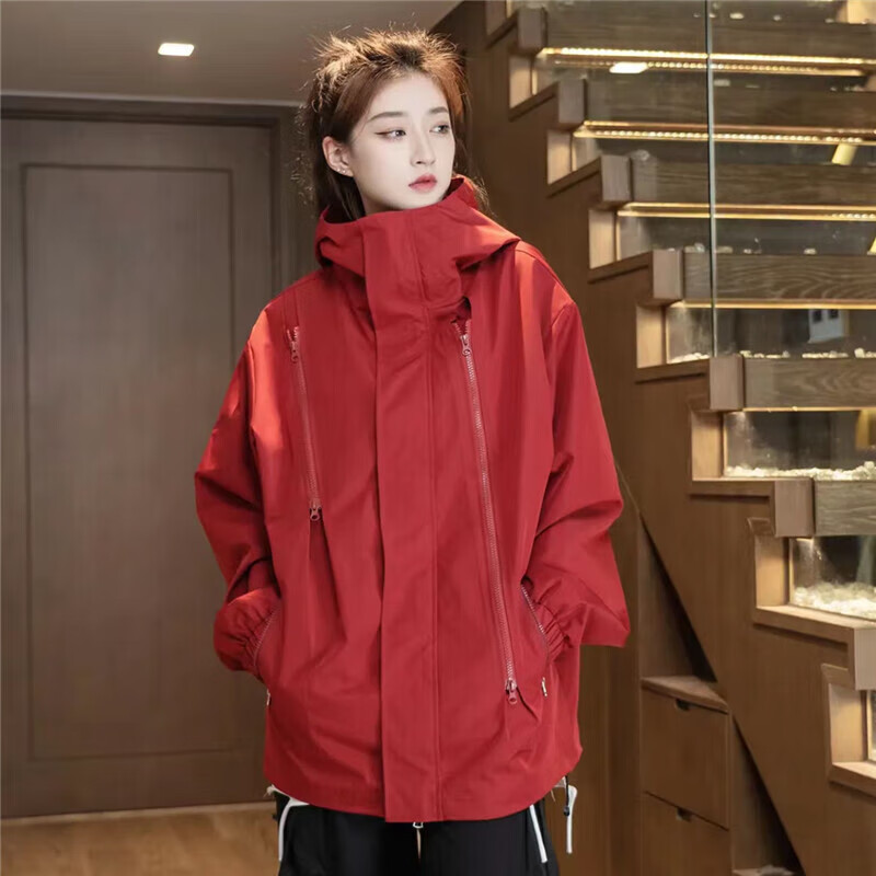 Miiow 猫人 美系高街冲锋衣男女款户外防风防水登山服三合一潮牌夹克外套男装 8008红色 XL 139元