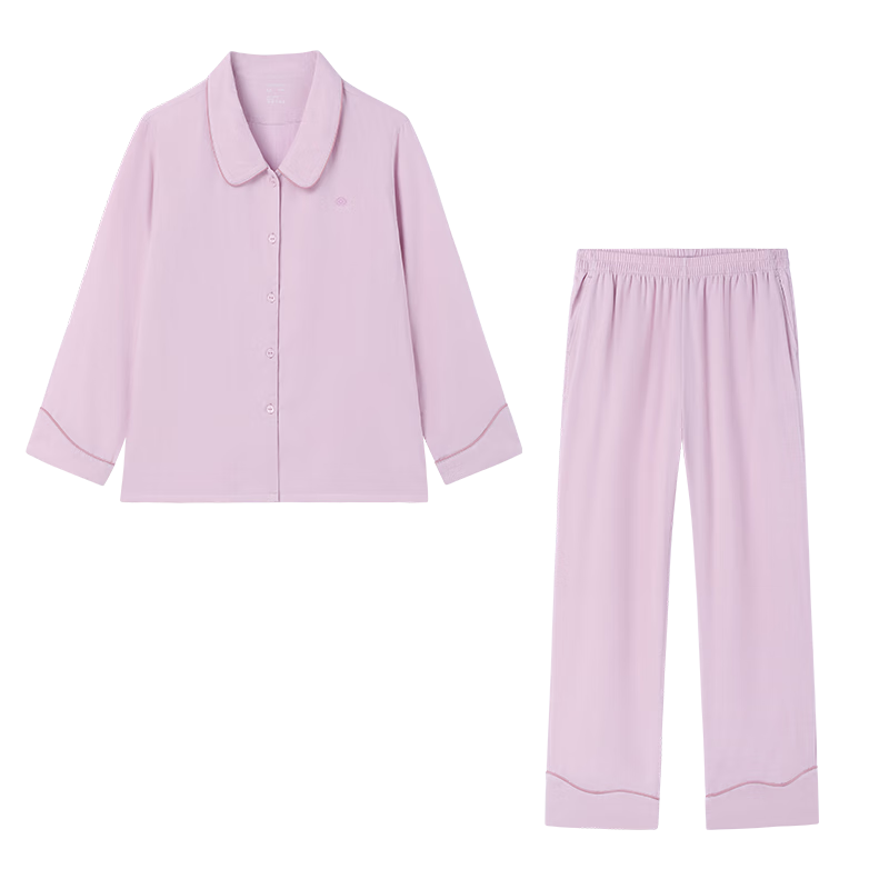 全棉时代24年秋季新品睡衣女长袖长裤情侣家居服套装双层纱布 蓟粉红 L ¥159