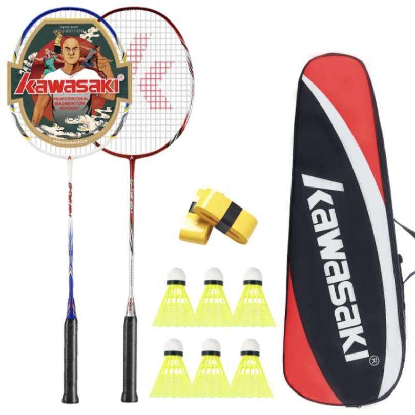 Plus会员：KAWASAKI 川崎 羽毛球拍双拍超轻碳素耐打对拍KD-1蓝红+凑单 94.84元包邮（需领券）