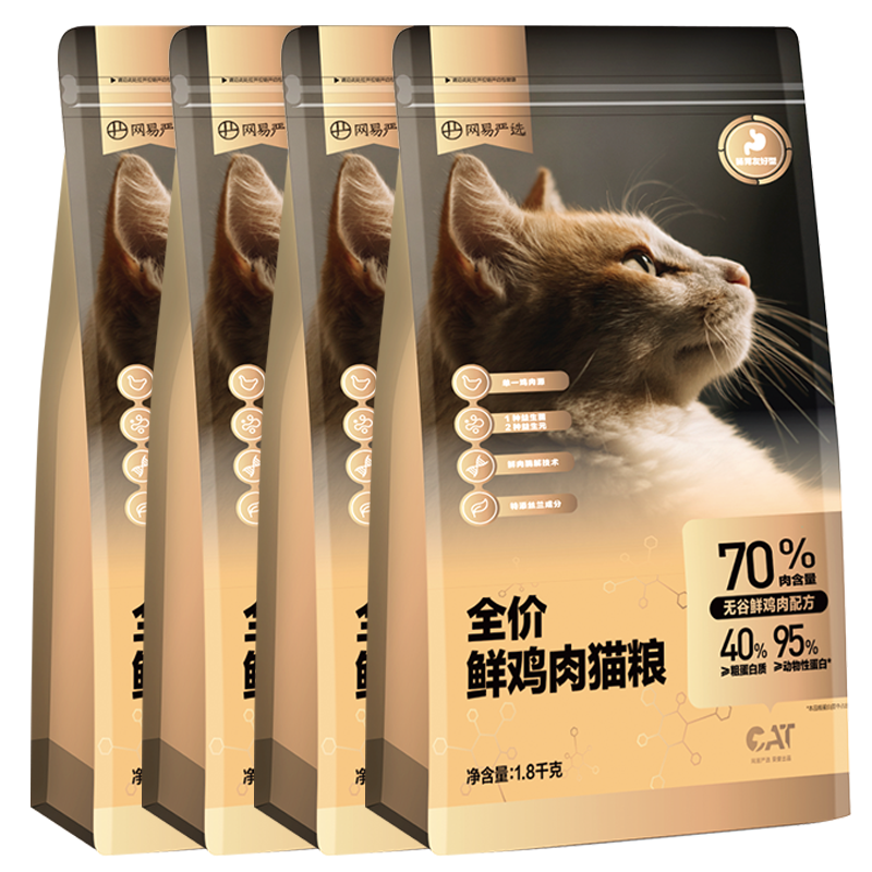 plus：网易严选 京东定制全价鲜肉猫粮单一鸡肉源猫粮 7.2kg 200.05元（需领券）