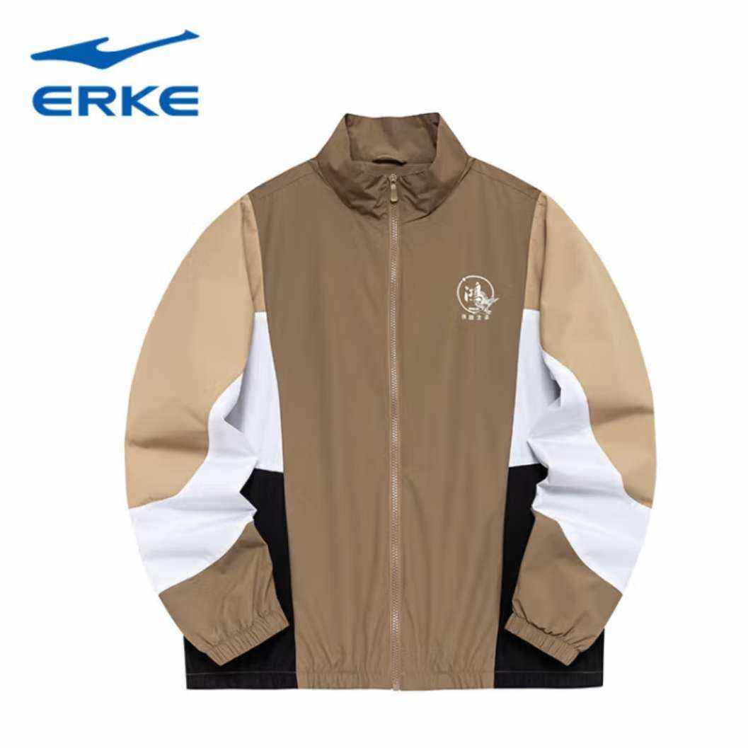 plus会员:鸿星尔克鸿鹄之志丨风衣男外套春季工装夹克跑步运动服外套男 奶咖棕 57.91元包邮