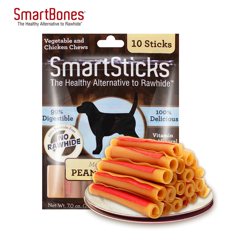 SmartBones 宠物狗狗零食磨牙棒洁齿骨 卷棒花生味-10支装 24元