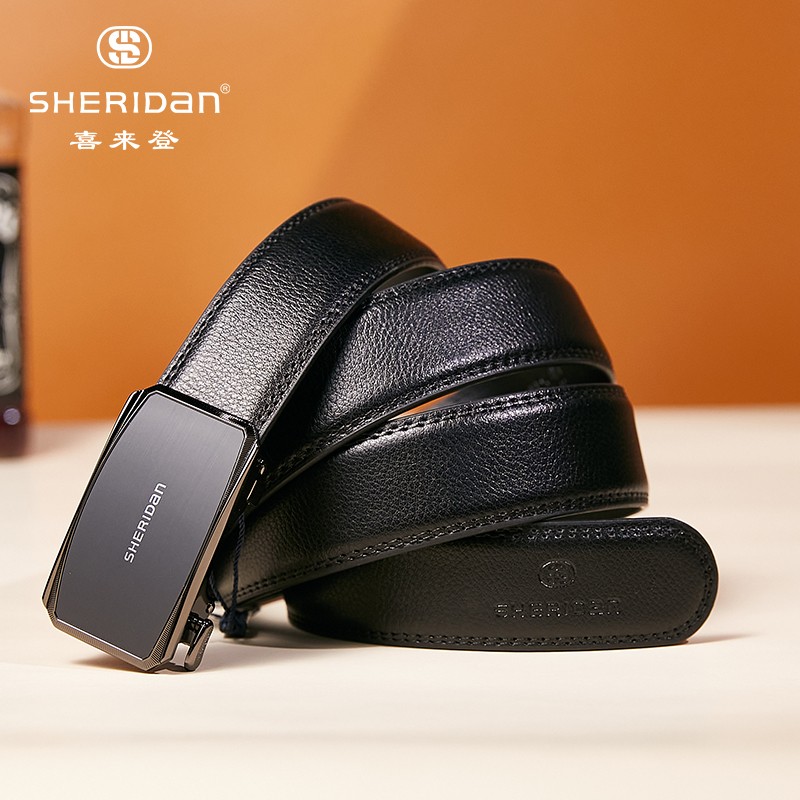 SHERIDAN 喜来登 男士牛皮自动扣皮带 SH521564S 黑色 券后49元
