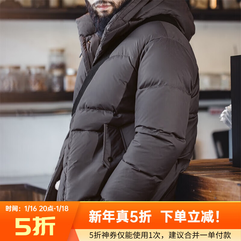 马登 工装 美式复古油蜡男士羽绒服冬季轻暖90绒连帽外套加厚面包服 灰色 (S、XXL预定) L ¥160