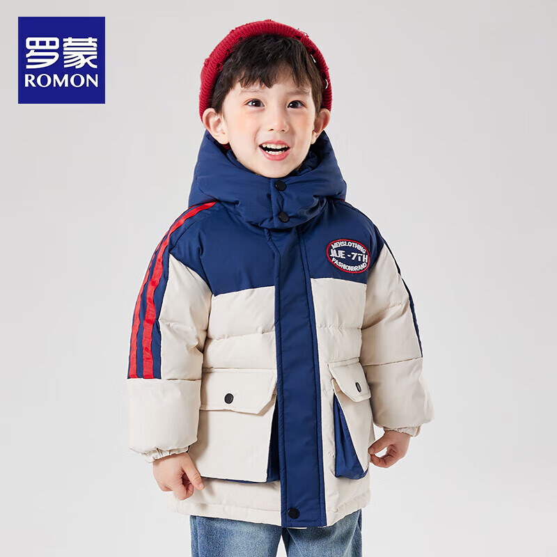 罗蒙 男童连帽羽绒服 8846 白色 券后99.9元