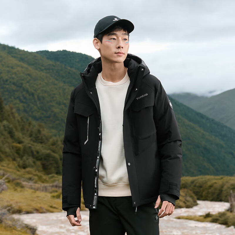 探路者 鹅绒羽绒服极地保暖抗寒防泼水防寒服男式户外登山服刘昊然同款 黑色 2XL 1099元